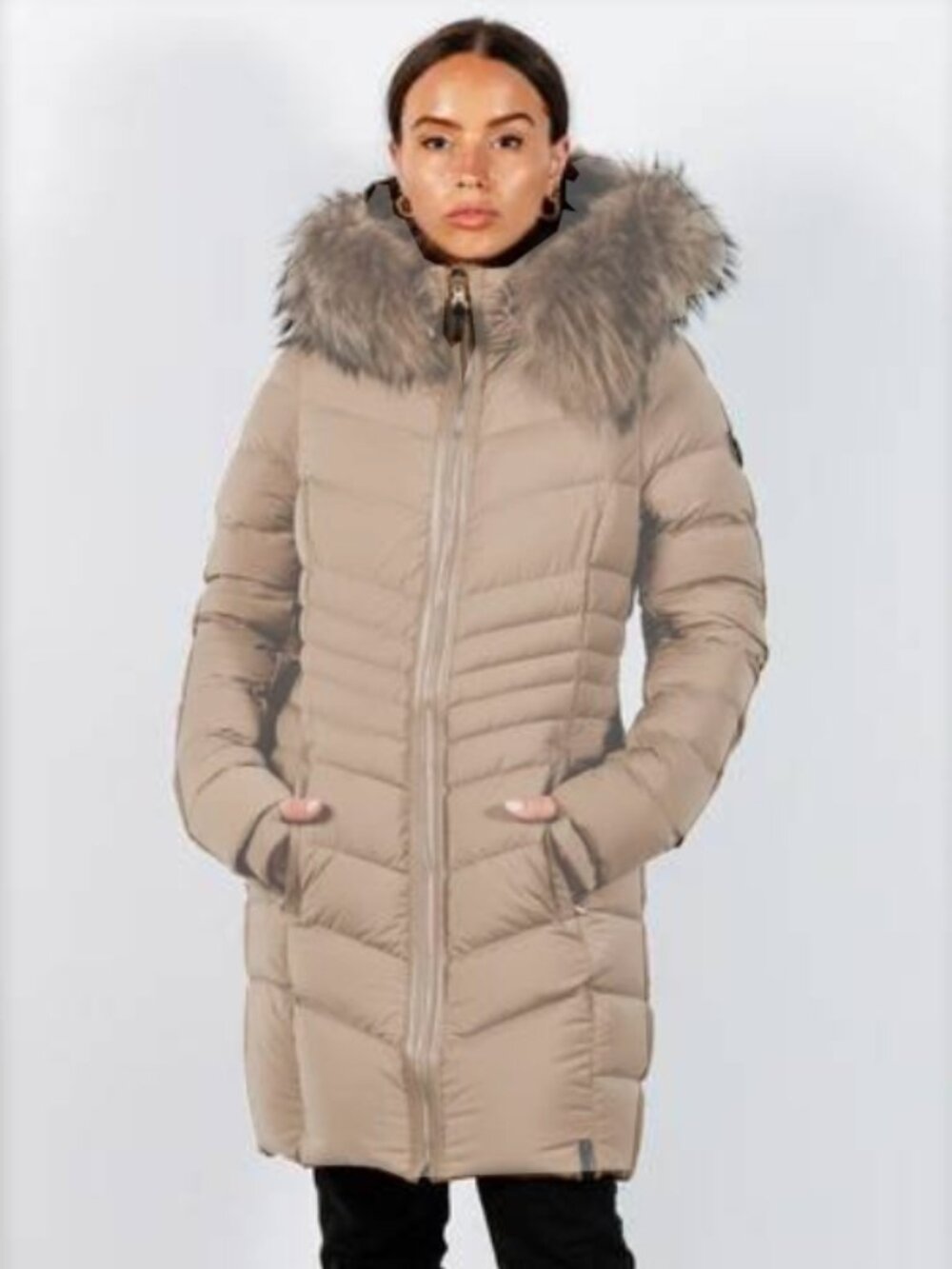 RUDSAK Malefica Down Parka Small Dove Taupe Real Fur Hood